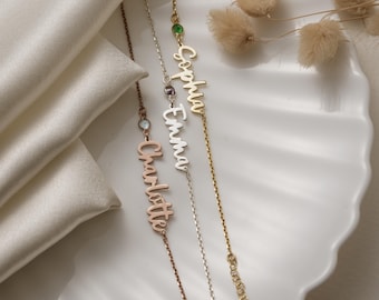 Personalized Birthstone Name Bracelet, Name Bracelet with Birthstone - Dainty Custom Gift for Her, Christmas Gift for Grandma and Mom