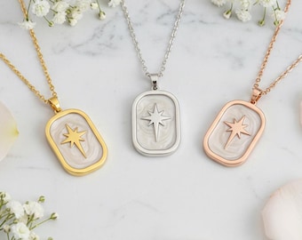 Gold Kompass Stern Anhänger, Gold Stern Halskette für Frauen, Minimalist Nordstern Halskette, Weihnachtsgeschenk, Zierliche Halskette, Geschenk für Mama