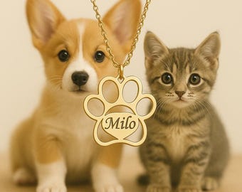 Paw Print Name Necklace, Personalized Tiny Dog Paw Necklace, Minimalist Paw Necklace, Animal Necklace, Pet Necklace, Personalized necklace