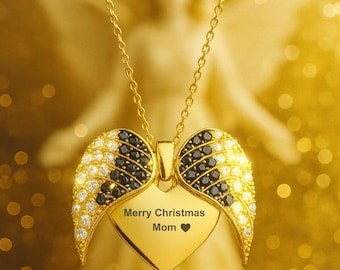 Angel Wings Heart Necklace – Personalized Hidden Name Pendant, Guardian Angel Memorial & Marry Christmas Necklace, Gold Rose Silver Jewelry