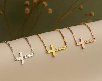Personalized Cross Necklace with Bible Verse, Dainty Christian Faith Jewelry, Jesus Necklace, Religious Gift for Women, Christmas Gift