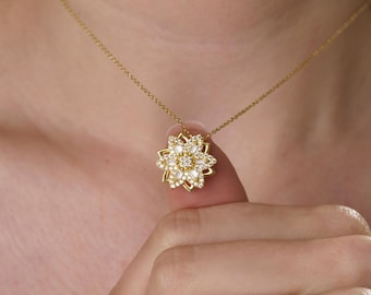 Lotus Spinner Necklace, Fidget Pendant for Anxiety Relief, Gift for Mom, Gift for Bridesmaid, Gift for Graduate, Spiritual Jewelry for Her