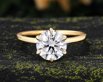 2 Carat Lab Diamond Engagement Ring: 6-Prong Yellow Gold Solitaire