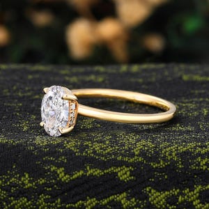 Hidden Halo Engagement Ring, 1.5 Carat Lab Diamond/Moissanite Ring,  Oval Cut Wedding Ring, Vintage Yellow Gold Ring, Classic Bridal Ring