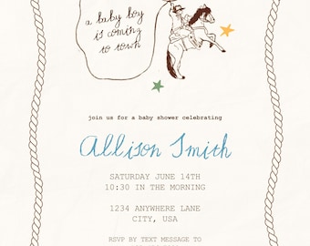 Digital Western Baby Shower Invitation Cowboy Gender Neutral Boy