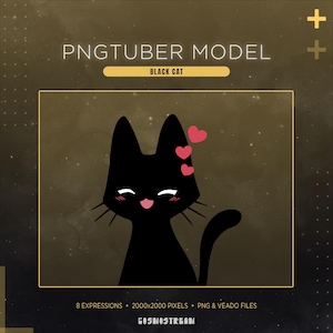 Zwarte kat PNG-Tuber model | Grappige kat PNG-Tuber avatar | Geanimeerde streaming avatar afbeelding 3