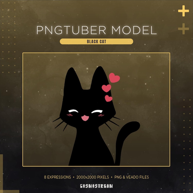 Zwarte kat PNG-Tuber model | Grappige kat PNG-Tuber avatar | Geanimeerde streaming avatar afbeelding 3