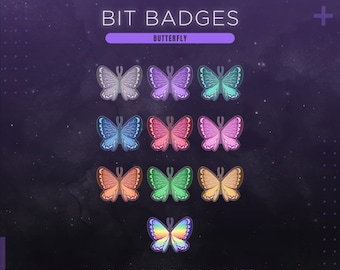 Insignias de Twitch de mariposa / Insignias de suscripción y bit de Fairy Stream / Lindos recursos de Fairycore para streamers