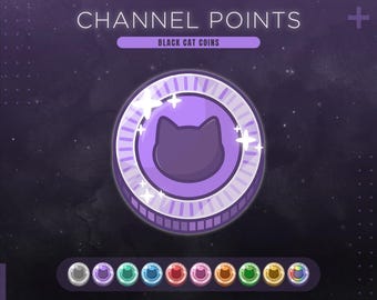 Puntos de canal de Black Cat Coin / Canjes de transmisiones de Twitch / 10 colores / También funcionan como emoticones o insignias