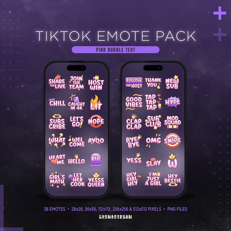 Pink TikTok Emote Pack | 36 Text Stickers for TikTok Live Stream | Pink Streamer Aesthethics image 2