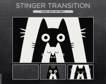 Black & White Cat Family Twitch Stinger Transition for Simple Minimalist Stream