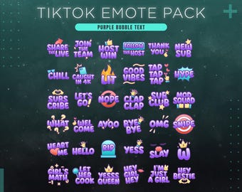 Purple TikTok Emote Pack | 36 Text Stickers for TikTok Live Stream | Pink Streamer Aesthethics