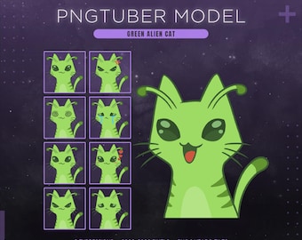 Alien Cat Pngtuber Model | Gnarpy Pngtuber Asset | Space Alien Animated Streaming Avatar