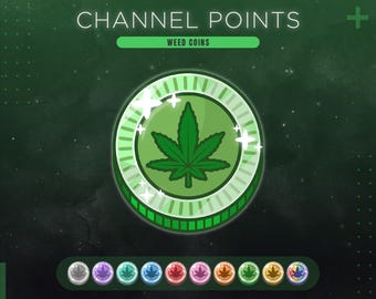 Icono de puntos del canal de Twitch de marihuana / Moneda de canje de transmisión de marihuana verde / Emotes y distintivos de fumeta