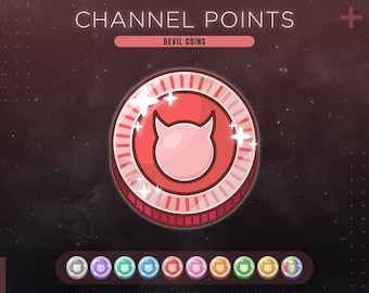 Icono de puntos del canal de Twitch con cuernos de diablo / Canje de monedas de demonio en streaming / Emoticonos e insignias