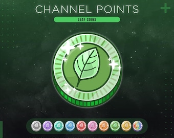 Leaf Coin Twitch Channel Points | Green Nature Stream Redeem Icon | 10 Colors Emotes & Badges