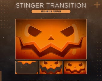 Transición de Halloween con calabaza malvada y efecto de aguijón para Twitch en una transmisión espeluznante.