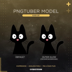 Zwarte kat PNG-Tuber model | Grappige kat PNG-Tuber avatar | Geanimeerde streaming avatar afbeelding 2