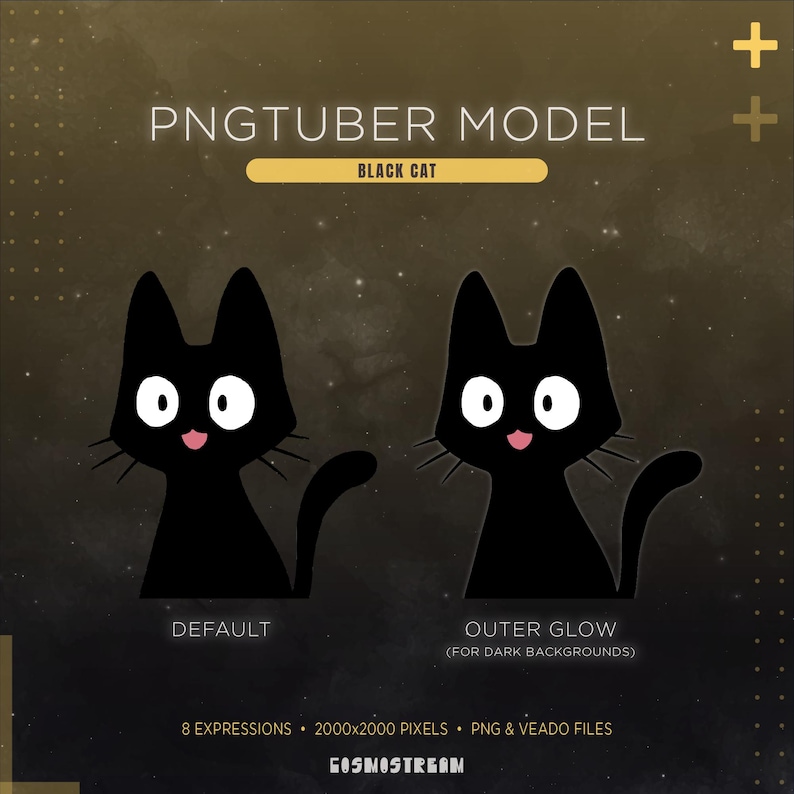 Zwarte kat PNG-Tuber model | Grappige kat PNG-Tuber avatar | Geanimeerde streaming avatar afbeelding 2