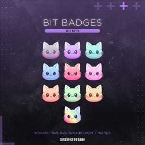 Niedliche Katzenkopf Twitch Stream Badges für Kitty Liebhaber | Funktioniert für Twitch, Youtube, TikTok, Kick, Discord, etc | Für Streamer & Vtuber