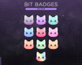 Insignias de Twitch con cabeza de gato para amantes de los gatitos / Compatibles con Twitch, YouTube, TikTok, Kick, Discord, etc. / Para streamers y Vtubers