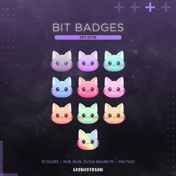 Cute Cat Head Twitch Stream Badges for Kitty Lovers | Works for Twitch, Youtube, TikTok, Kick, Discord, etc | For Streamers & Vtubers