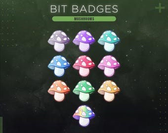 Mushroom Twitch Badges | Cottagecore Sub & Bit Badges | Green Forest Stream Assets