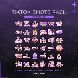Pink TikTok Emote Pack | 36 Text Stickers for TikTok Live Stream | Pink Streamer Aesthethics image 1