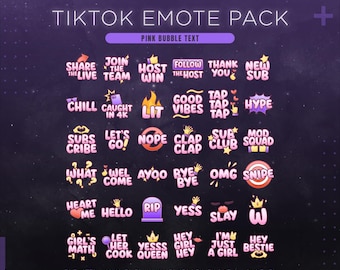Pink TikTok Emote Pack | 36 Text Stickers for TikTok Live Stream | Pink Streamer Aesthethics