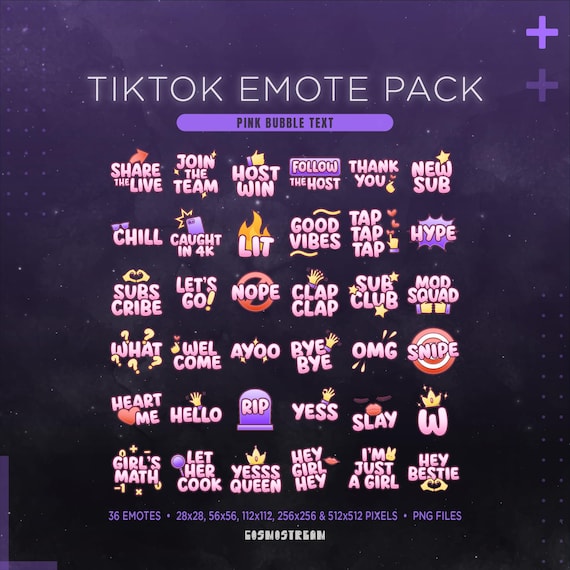 Pink TikTok Emote Pack | 36 Text Stickers for TikTok Live Stream | Pink Streamer Aesthethics