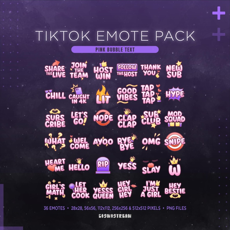 Pink TikTok Emote Pack | 36 Text Stickers for TikTok Live Stream | Pink Streamer Aesthethics image 1