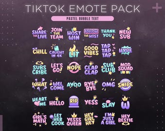 Pastel TikTok Emote Pack | 36 Text Stickers for TikTok Live Stream | Pink Streamer Aesthethics