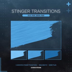 Blauw overgangspakket Twitch Stinger | Geanimeerde stroomovergangen met 4 penseelstreken | OBS en Streamlabs