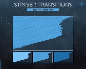 Paquete de transiciones de Twitch Stinger azules / 4 transiciones de transmisión animadas con pinceladas / OBS y Streamlabs