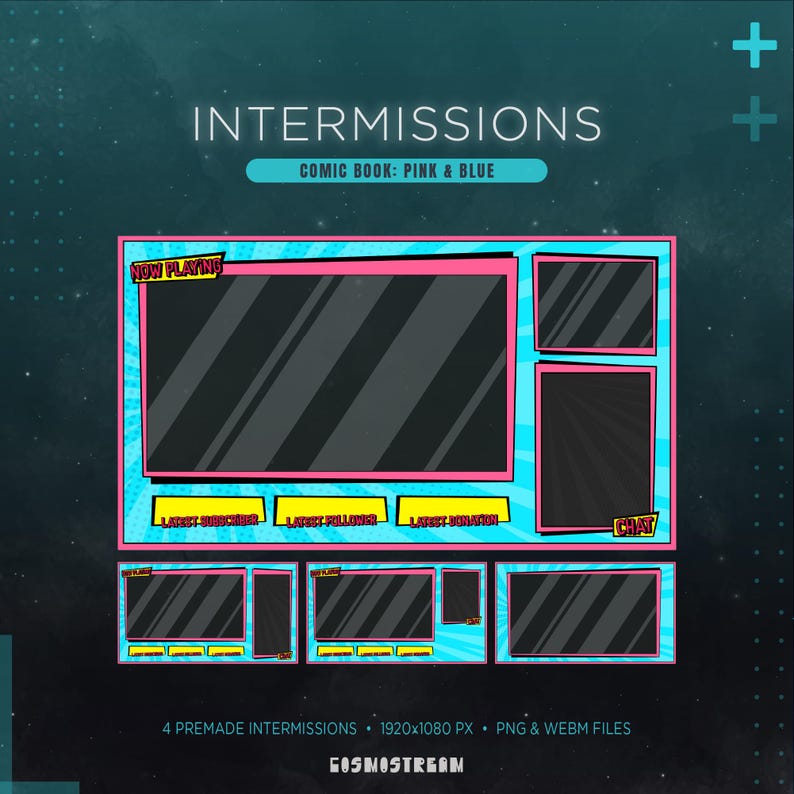 Funimate Overlay Blue & Pink Comic Twitch Overlay Package | Animated Stream Bundle ...