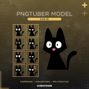 Schwarze Katze als PNGtuber-Modell | Lustige Katze als PNGtuber-Asset | Animierter Streaming-Avatar