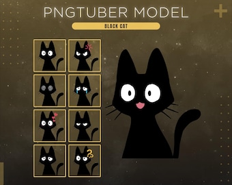 Black Cat Pngtuber Model | Funny Cat Pngtuber Asset | Animated Streaming Avatar