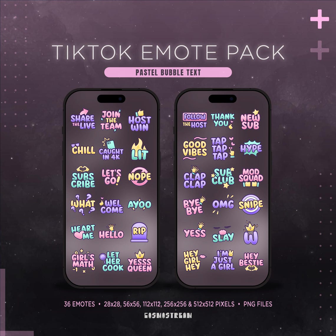 Pastel Tiktok Emote Pack | 36 Text Stickers for Tiktok Live Stream ...