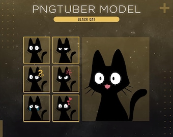 Black Cat Pngtuber Model | Funny Cat Pngtuber Asset | Animated Streaming Avatar