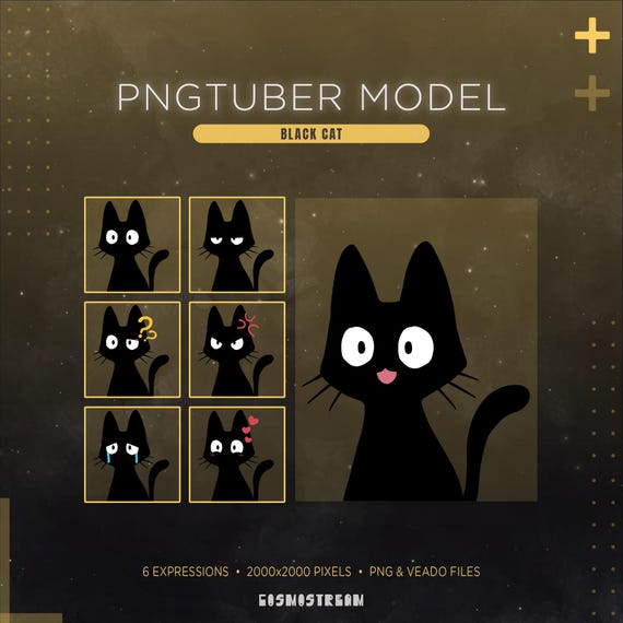 Black Cat Pngtuber Model | Funny Cat Pngtuber Asset | Animated Streaming Avatar