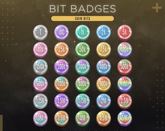 Insignias de Twitch Cheer Bit Coins para streamers / Insignias de monedas Bit / Recompensas por donaciones de Twitch Cheer / Insignias de streaming de moneda para gamers