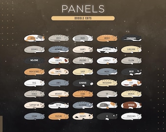 40 Colorful Doodle Cats Hand Drawn Twitch Panels for Kitty Themed Stream