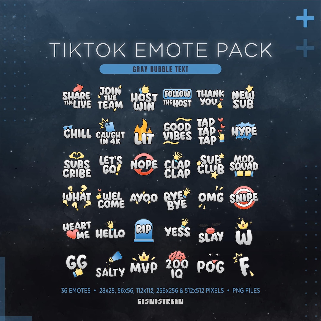 Gray Tiktok Emote Pack | 36 Text Sub Stickers for Tiktok Live Stream ...