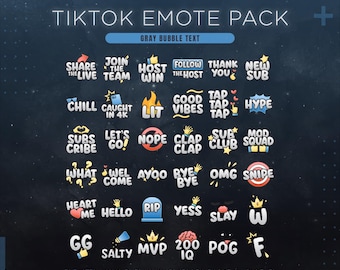 Gray TikTok Emote Pack | 36 Text Sub Stickers for TikTok Live Stream
