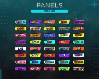 40 panel di fumetti su Twitch per streamer / Panel a tema fumetti, supereroi e anime