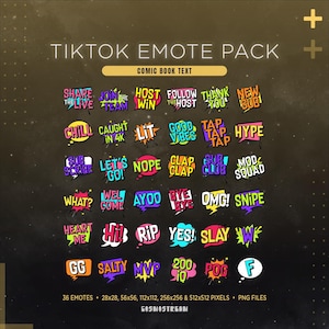 TikTok-tekstemotepakket voor streamers | Substickers in stripstijl voor TikTok Live Stream