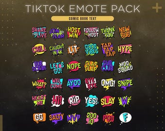 Paquete de emoticones de texto de TikTok para streamers / Sub stickers estilo cómic para transmisiones en vivo de TikTok