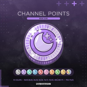 Moon Coin Twitch Channel Points | Celestial Twitch Reward Icons | Crescent Moon Points Emote | Purple Lunar Sub Badges