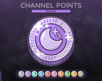 Moon Coin Twitch Channel Points | Celestial Twitch Reward Icons | Crescent Moon Points Emote | Purple Lunar Sub Badges