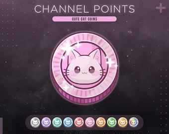 Monedas de puntos del canal de Twitch de gatito adorable / Canjeables de stream de gatito rosa / 10 colores de emoticonos e insignias